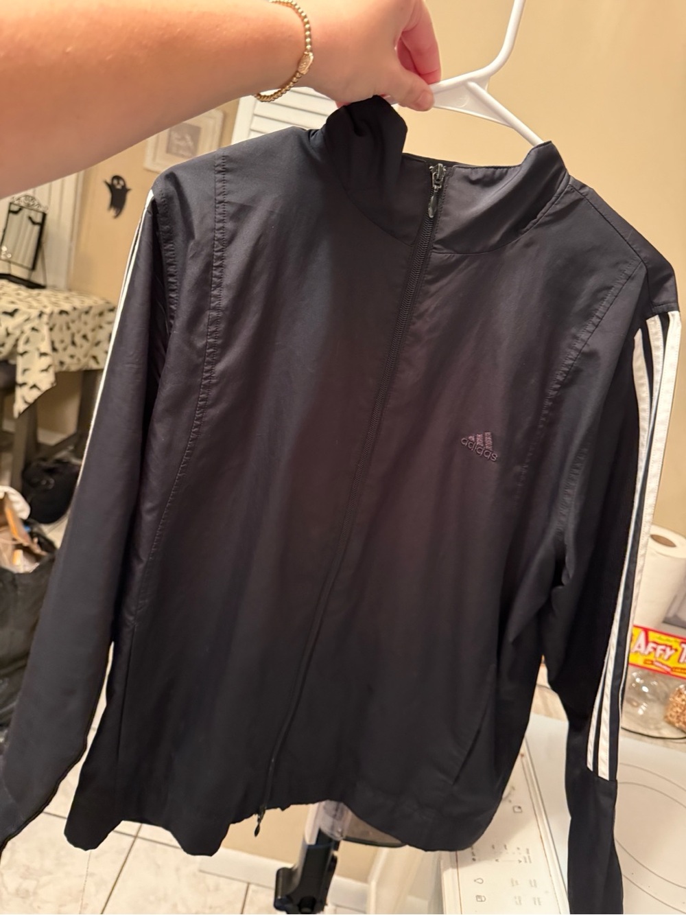 adidas Black Performance Track Jacket with White Three Stripes